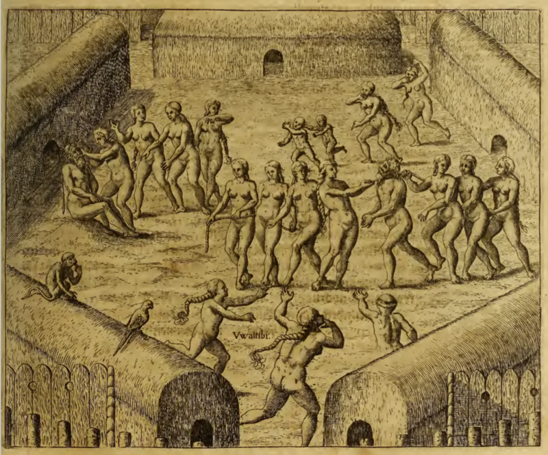 [Inside a Tupinambá village a European man are held captive]