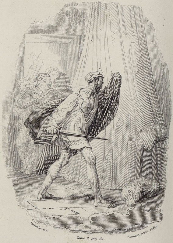 [Don Quixote attacks the wineskins]