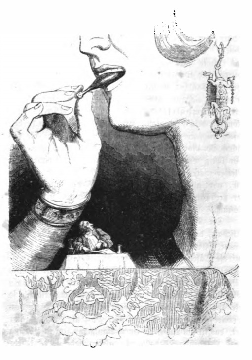 [Gulliver eating with the queen of Brobdingnag]