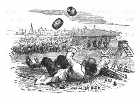 [Gulliver throws empty barrels]