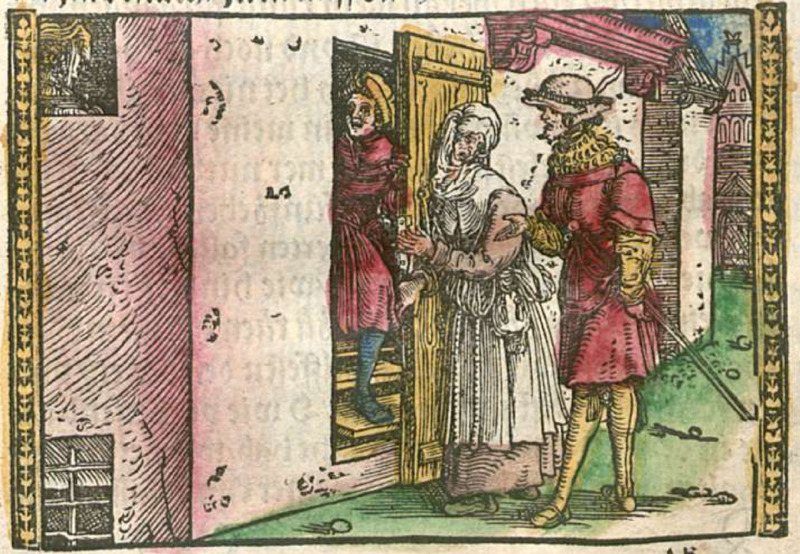 [Act V – Pármeno Opening the Door for Celestina and Sempronio]