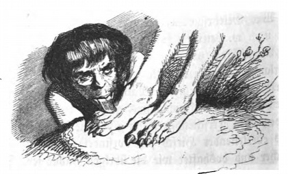 [a servant of the ruling Yahoo licks his feet]
