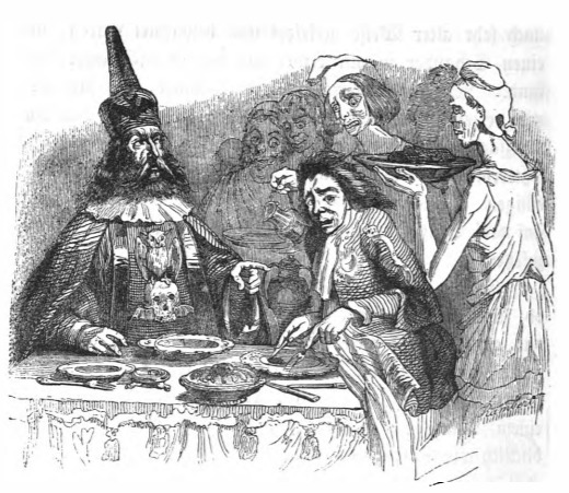 [Gulliver eats dinner with the Governor of Glubbdubdrib]