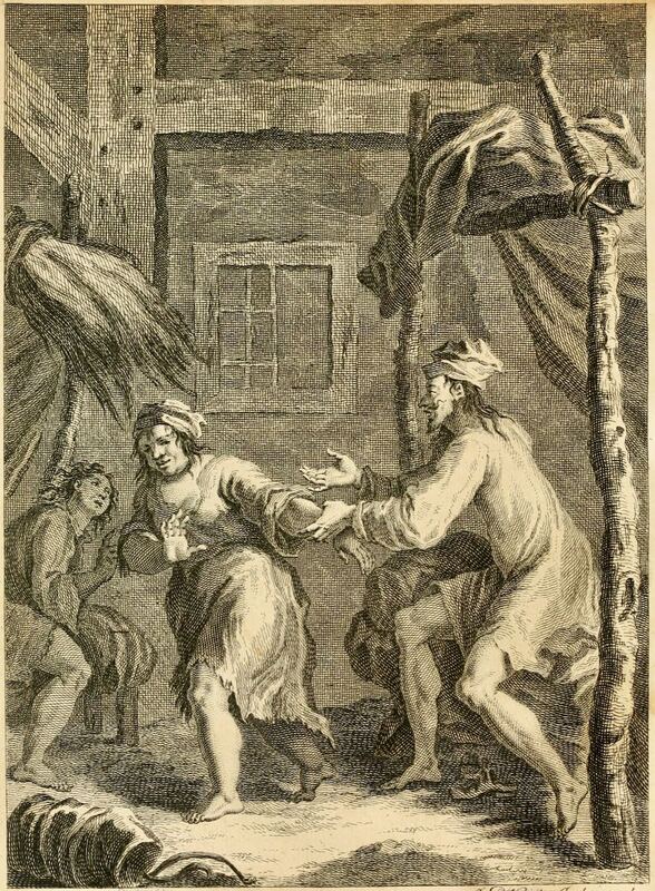 [Fight between Don Quixote, Maritornes, and the muleteer]