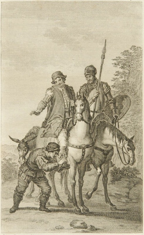 [Sancho Panza kisses Don Diego de Miranda's feet]