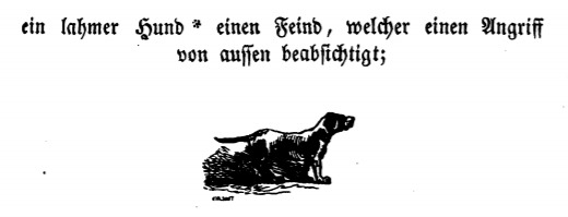 Ein lahmer Hund einen Feind, welcher einen Angriff von aussen beabsichtigt