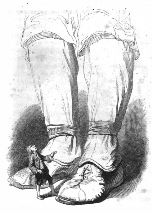 [Gulliver standing next to a giant’s feet]