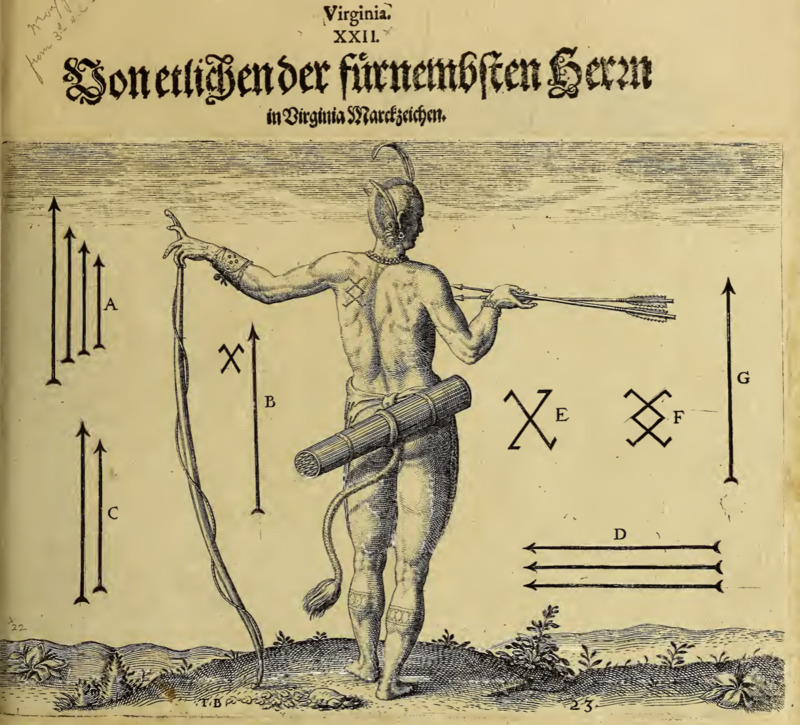 Von etlichen der fürnembsten Herrn in Virginia Marckzeichen. XXII.