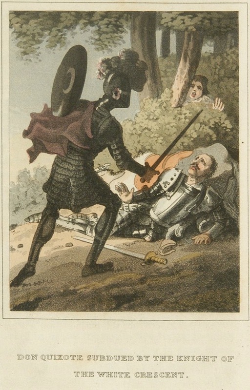 Don Quixote subdued by the Knight of the White Crescent