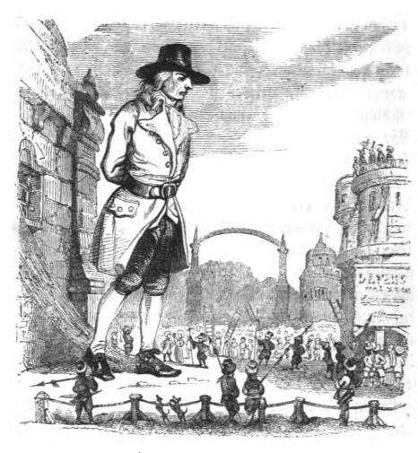 [Gulliver standing outside a castle on Lilliput]