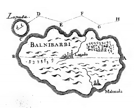 [Map of Balnibarbi and Laputa]