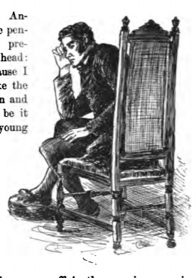 [Mr. Rochester sits in a chair looking at Jane Eyre]