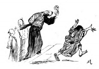 [A student runs away from his teacher]