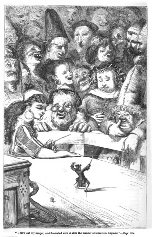 I drew out my hanger, and flourished with it after the manner of fencers in England.- Page 106