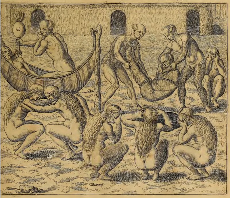 [Tupinambá people tend to their sick, bury their dead, and mourn]