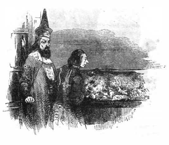 [Gulliver and the Governor of Glubbdubdrib look over a scene of the victory of Alexander the Great]