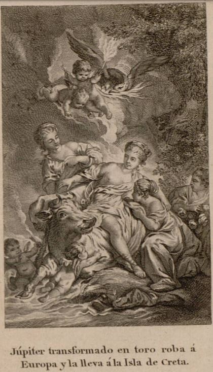 Jupiter transformado en toro roba a Europa y la lleva a la Isla de Creta