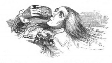 [Gulliver drinks from a barrel of wine]