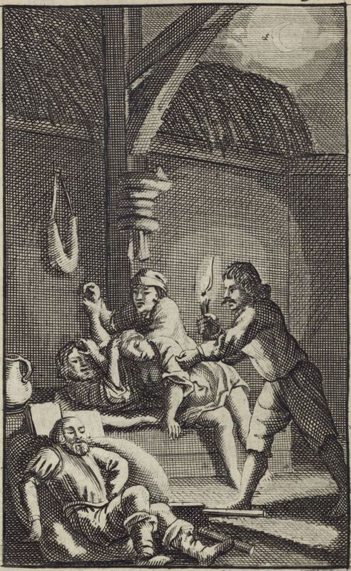 [Fight between Don Quixote, Maritornes, and the muleteer]
