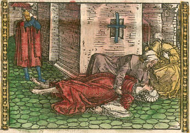 [Act XXI (Second Illustration) – Alisa, Pleberio, and Lucrecia Mourning the Loss of Melibea]