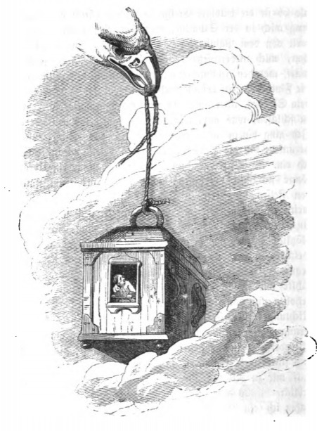 [Gulliver's house is carried away from Brobdingnag by an eagle]