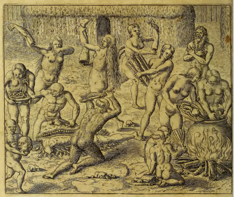 [The Tupinambá dismember a body for ceremonial cannibalism]