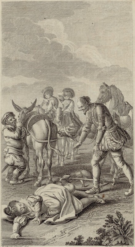 [The enchanted Dulcinea falls from her donkey]