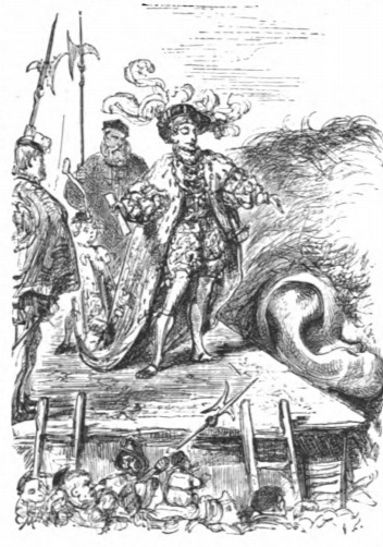 [The Lilliputian Emperor speaks in Gulliver’s ear]