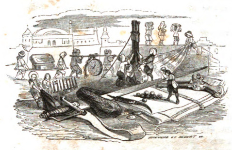 [The Lilliputians take inventory of Gulliver’s belongings]