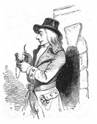 [Gulliver smokes a pipe while speaking with a Lilliputian]