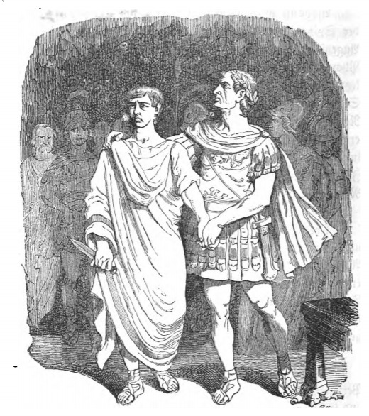 [Governor of Glubbdubdrib and Gulliver speak with Caesar and Brutus]