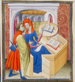 Léonce à sa table d’étude, courtisée