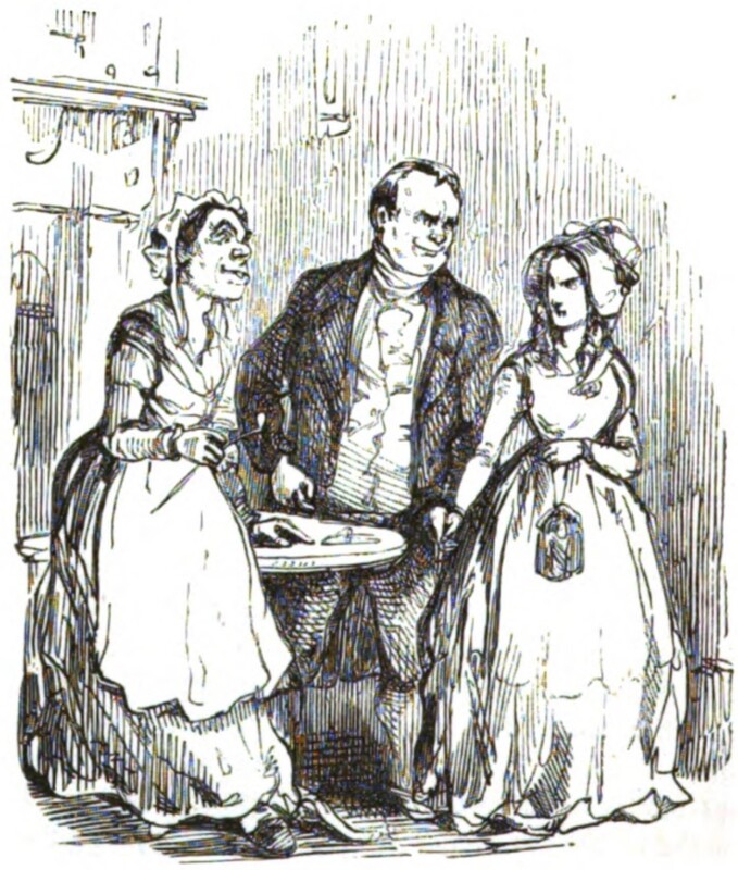 [Mrs. Tinker, Sir Pitt Crawley, and Rebecca Sharp]
