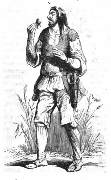 [the farmer from Brobdingnag picking up Gulliver]