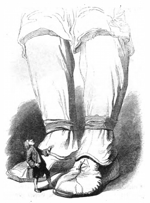 [Gulliver standing next to a giant’s feet]