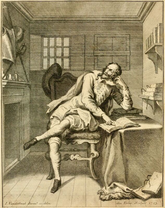 [Don Quixote in his study]
