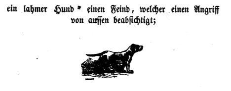 Ein lahmer Hund einen Feind, welcher einen Angriff von aussen beabsichtigt
