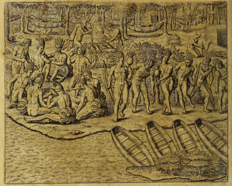 [Tupinambá warriors make camp near the shore]