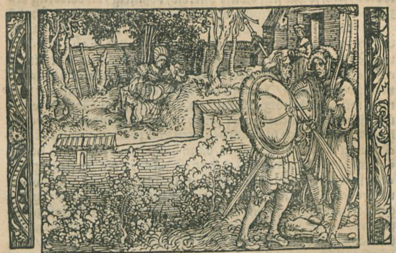 [Act XIV – Melibea and Calisto Embrace, Sosia and Tristan Stand Guard, and Lucrecia Waits at a Distance]