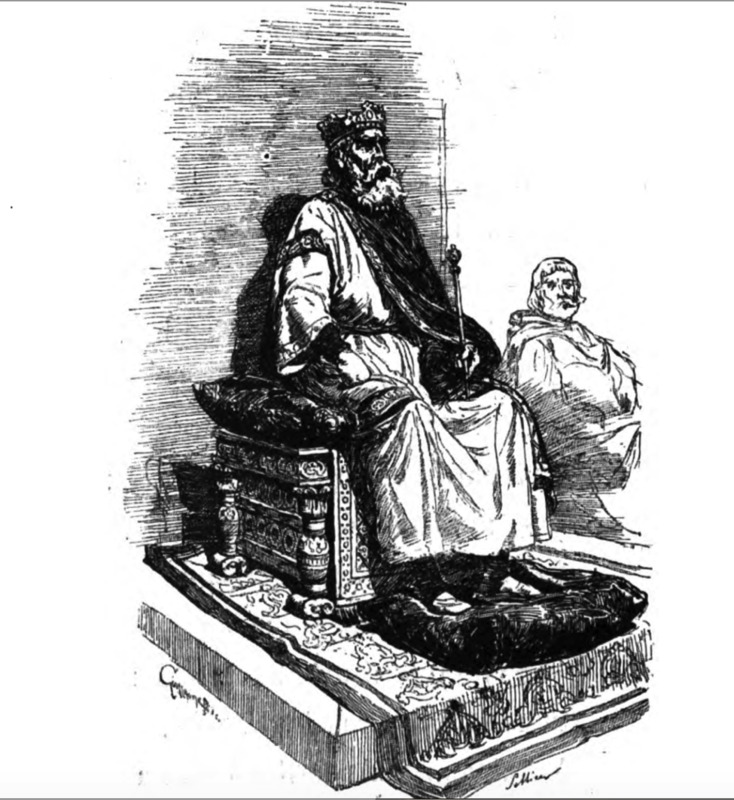 [King Fernando sitting on his throne]
