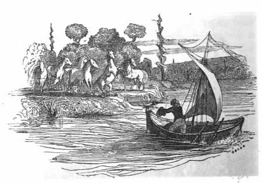 [Gulliver waves as he leaves the Country of the Houyhnhnms]