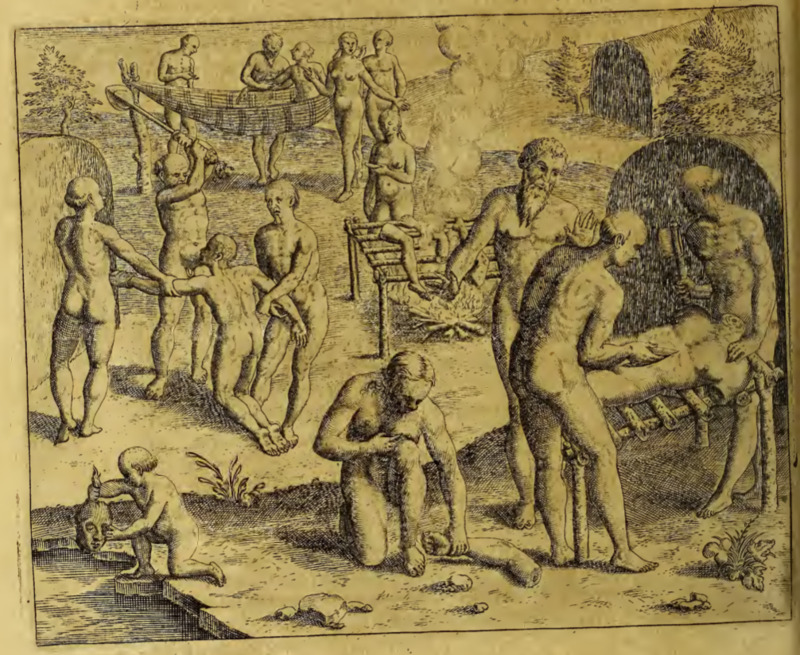 [A man is killed, dismembered, and cooked by the Tupinambá]