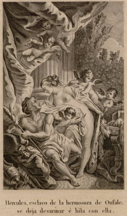 Hercules, esclavo de la hermosura de Onfale, se deja desarmar e hila con ella