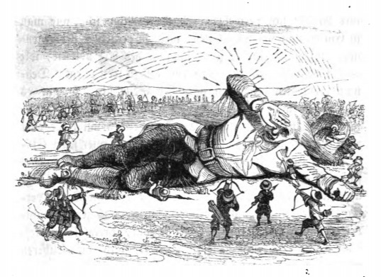 [Gulliver is attacked by the Lilliputians]