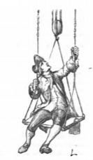 [Gulliver is brought up to Laputa using a pulley system]