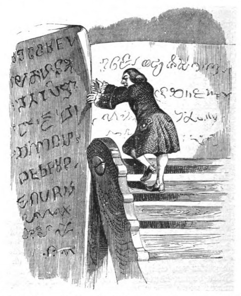 [Gulliver reads in the library on Brobdingnag]