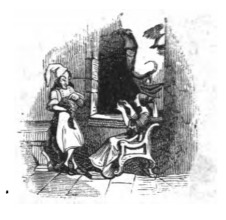 [Gulliver looks in on the Empress of Lilliput through the window]