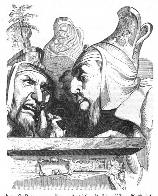 [Three scholars from Brobdingnag examine Gulliver]