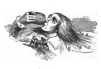 [Gulliver drinks from a barrel]
