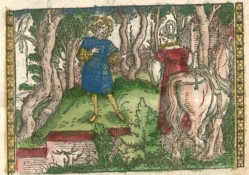 [Act I (First Illustration) – Calisto Encounters Melibea]